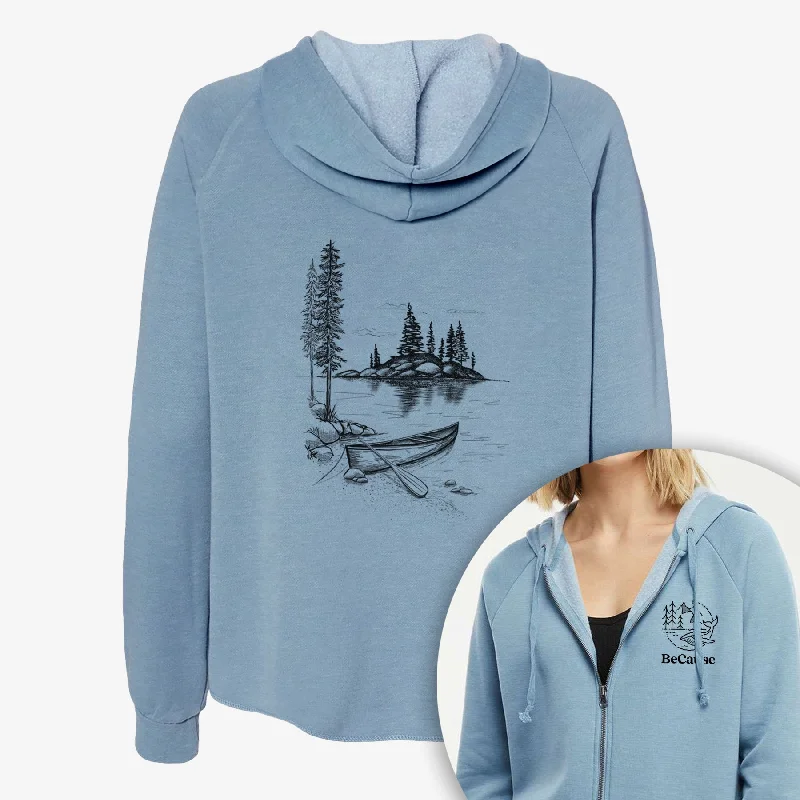 Lakeside Canoe - Women's Cali Wave Zip-Up Sweatshirt Hoodie with V-Neck Classic Versatile