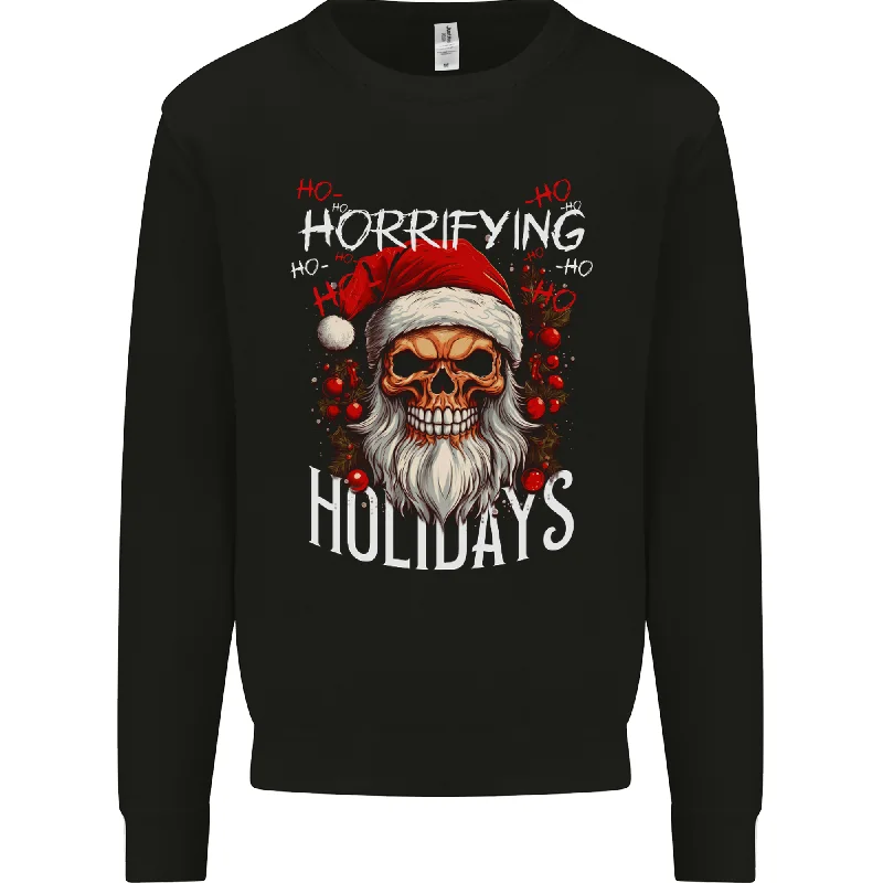 Horror Holidays Evil Santa Skull Christmas Xmas Mens Sweatshirt Jumper Hoodie with Distressed Vintage Worn