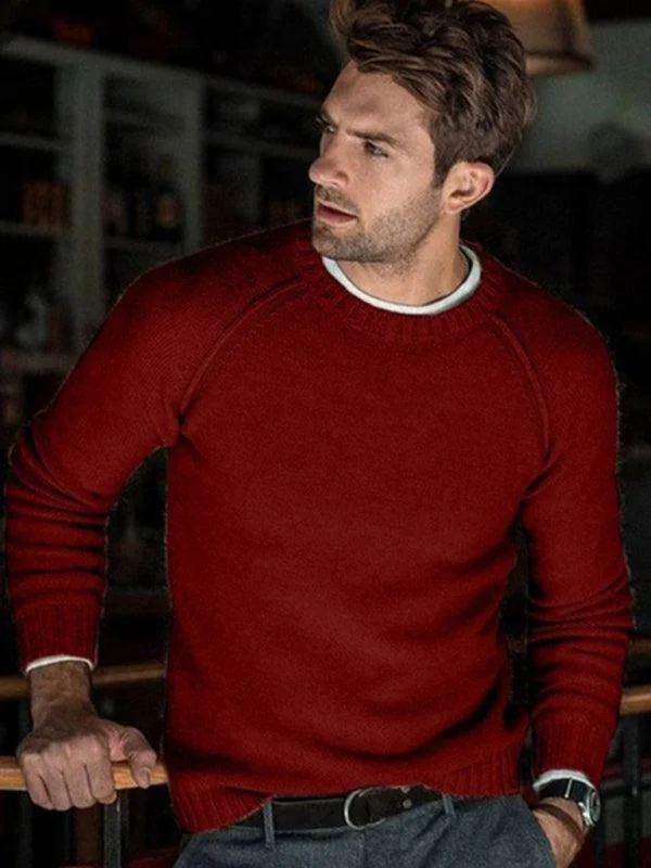 Round Neck Slim Fit Men Pullover Sweater Plaid Sweater Polka Dot Checkered