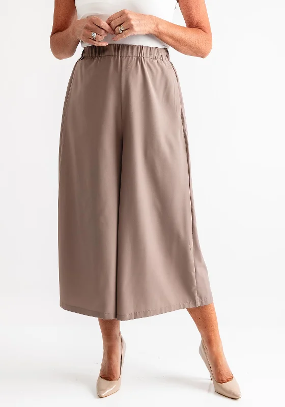 Malissa J One Size Cropped Wide Leg Trousers, Taupe Trousers Capri Summer