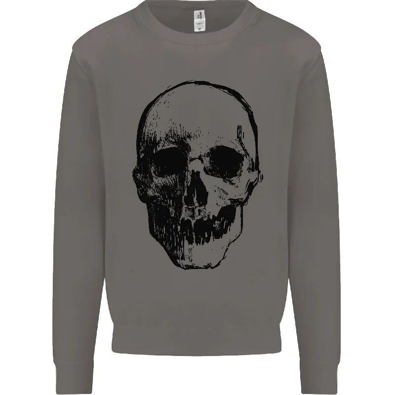 Human Skull Mens Sweatshirt Jumper Hoodie with Longline Fit Extended Stylish