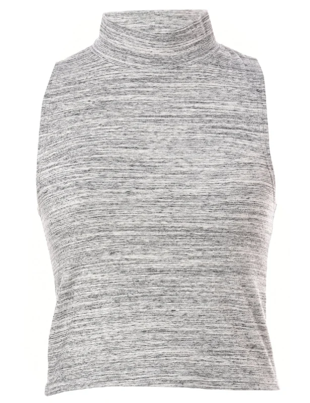 Label Sleeveless Mock Neck Crop Top Print Jacquard Patchwork