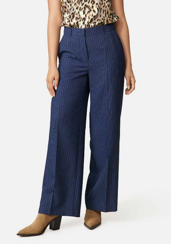 Gerry Weber Pin Stripe Wide Leg Trousers, Navy Trousers New Arrival