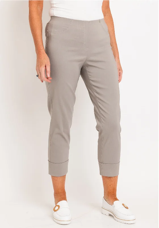 Robell Bella 09 Turn Up Crop Trousers, Taupe Trousers Fall Fleece