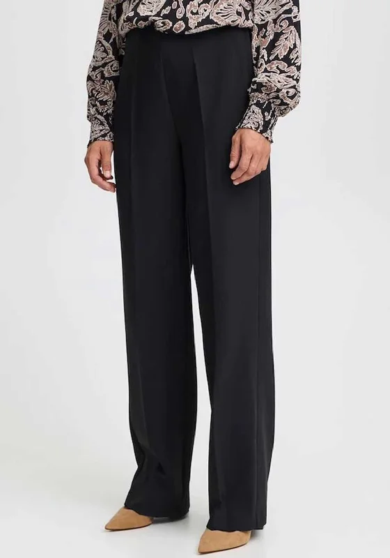 Fransa Abigail Wide Leg Trousers, Black Trousers Satin Smooth