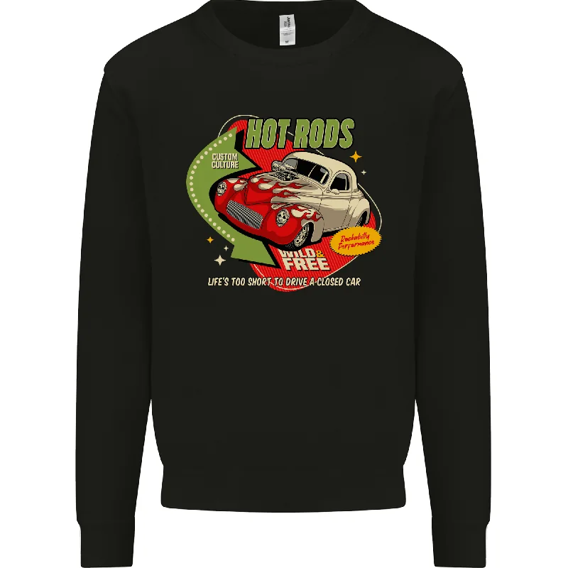 Hot Rods Wild and Free American Classic Cars Mens Sweatshirt Jumper Hoodie with Reflective Safety Nightwear