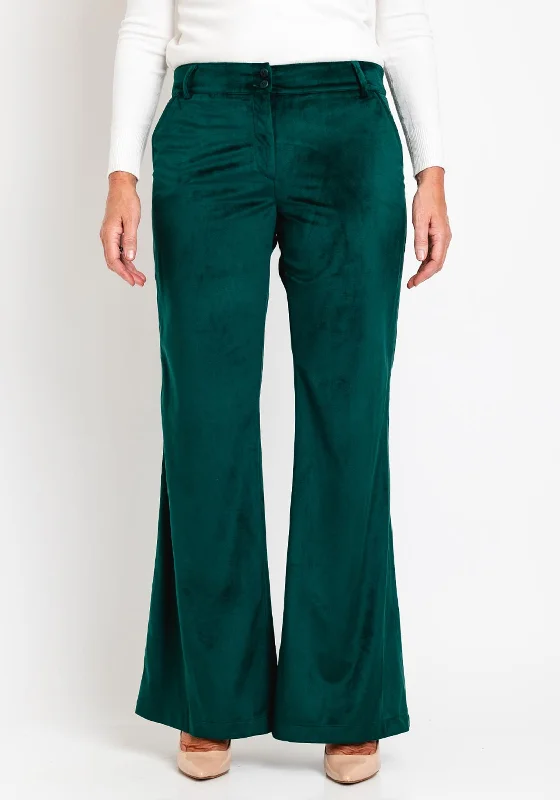 Camelot Velour Flare Trouser, Forest Green Trousers High Rise Slim Fit