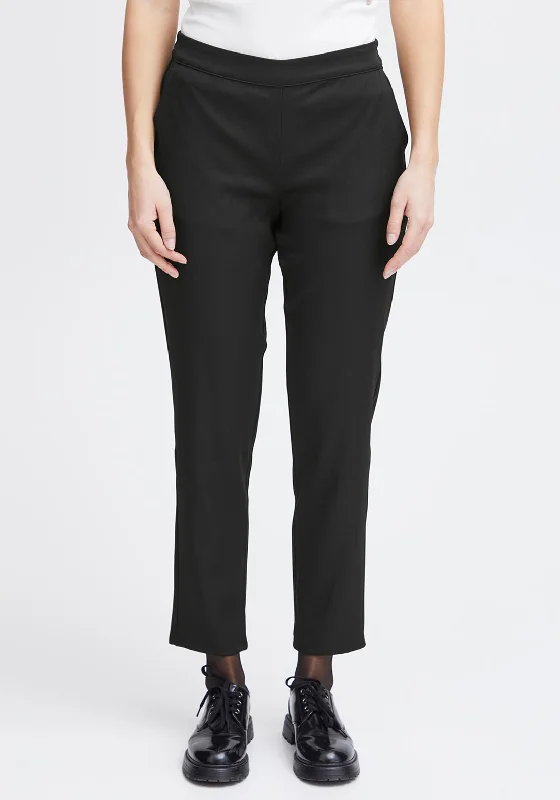 Fransa Pamila Slim Leg Tapered Trousers, Black Wide Leg Loose Fit Mid Waist
