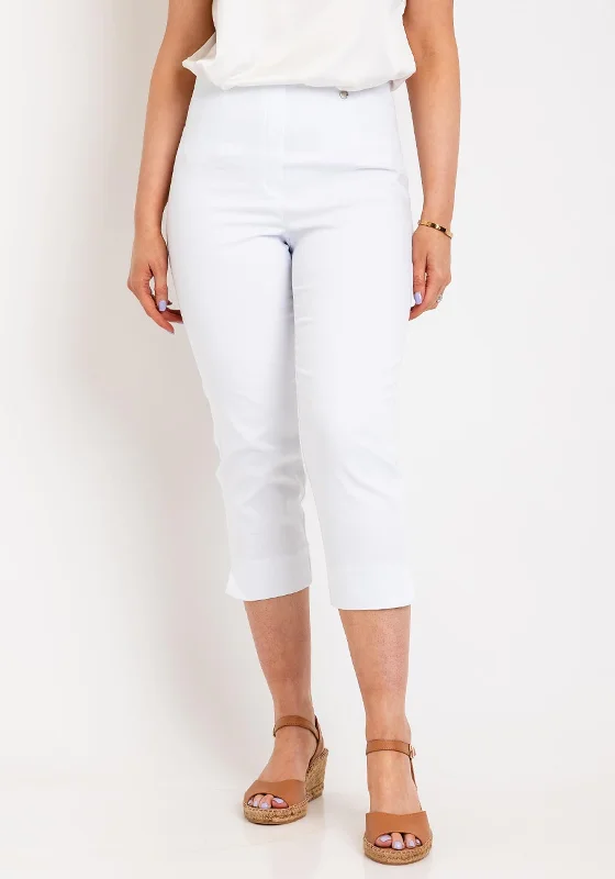 Robell Maire 07 Slim Fit Cropped Trousers, White Trousers Leather Faux