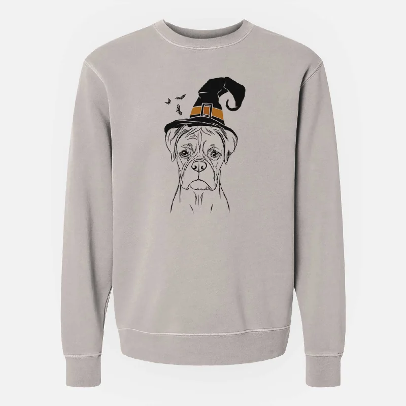 Witch Reese the Boxer - Unisex Pigment Dyed Crew Sweatshirt Hoodie with Hem Ribbing Snug Secure