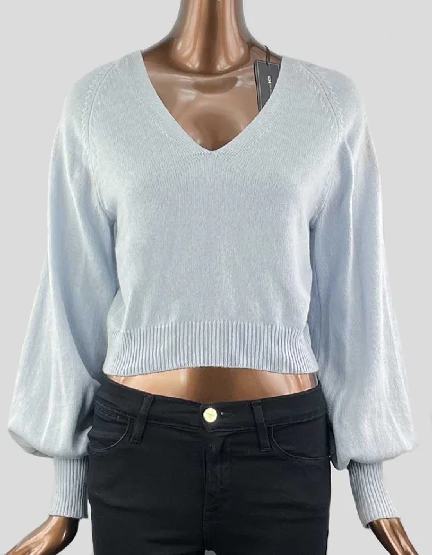 BCBG Maxazria Blue V-Neck Sweater Medium Fleece Sweater Nylon Polyester