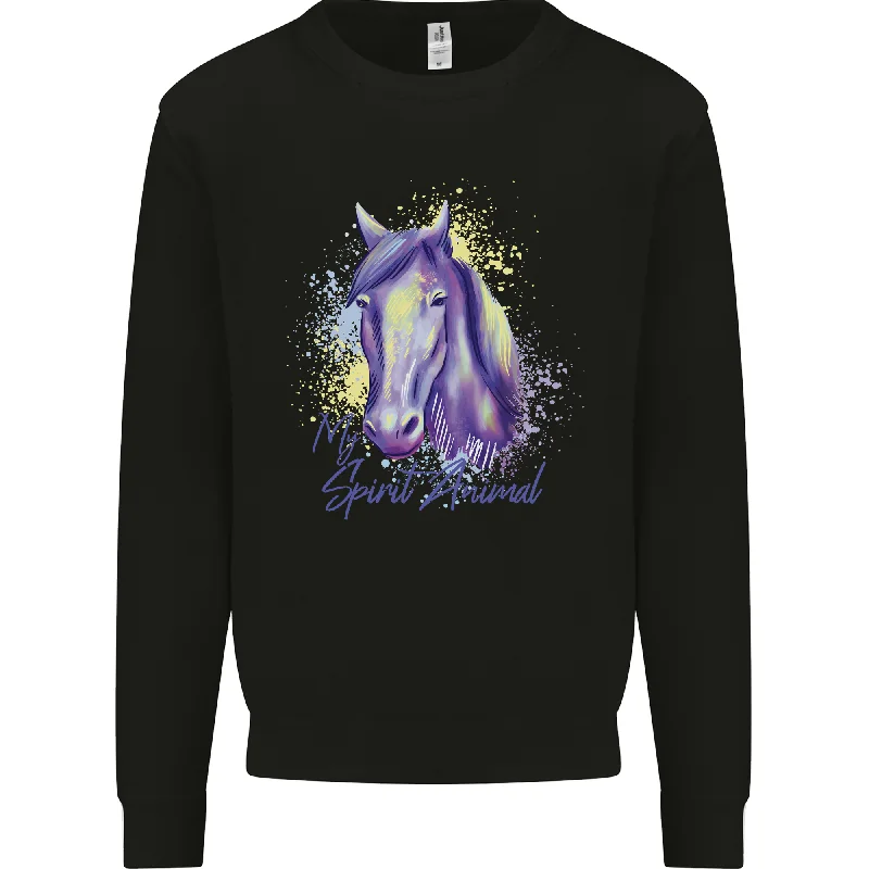 Horse Is My Spiritual Animal Equestrian Mens Sweatshirt Jumper Hoodie with Exposed Zipper Edgy Industrial