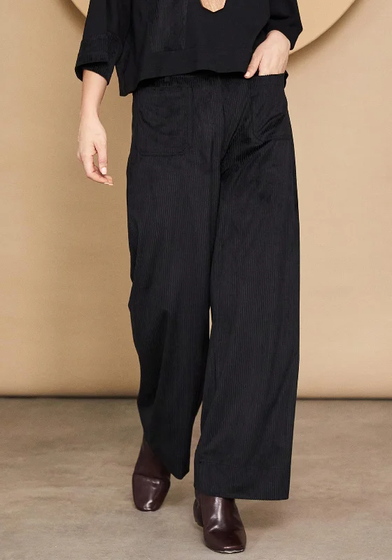Naya Cord Wide Leg Trousers, Black Trousers Mesh Breathable