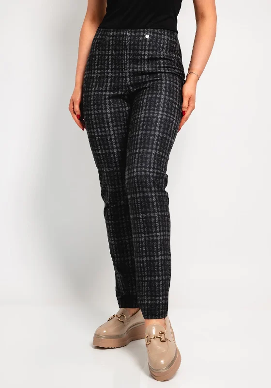 Robell Bella Check Print Slim Leg Trousers, Grey Trousers practical durable