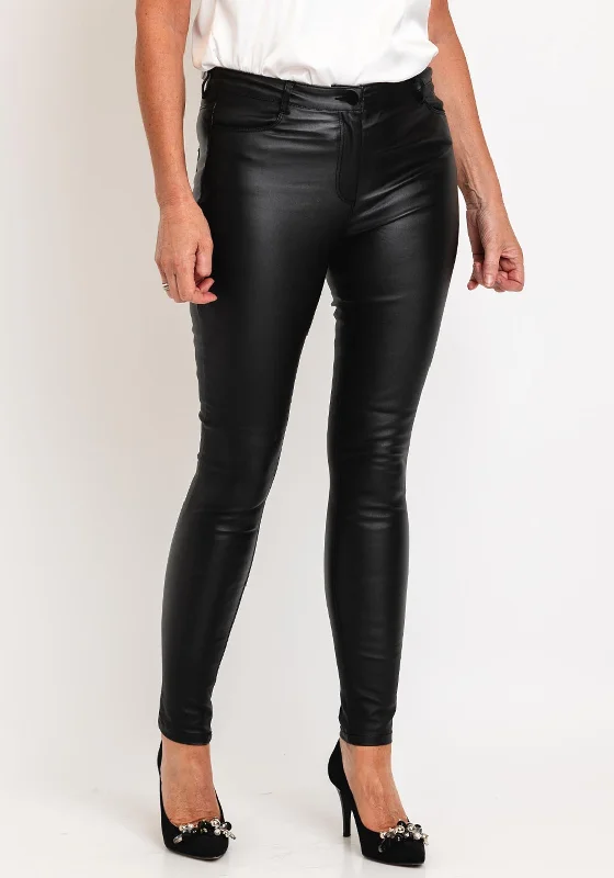 Soyaconcept High Waist Coated Skinny Trouser, Black Trousers Bestseller Popular