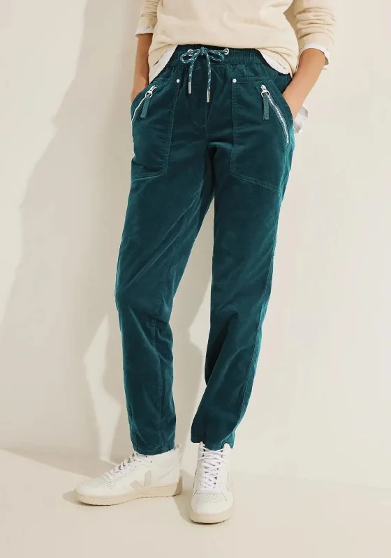 Cecil Fine Cord Casual Fit Trouser, Deep Lake Green Trousers Occasion Special