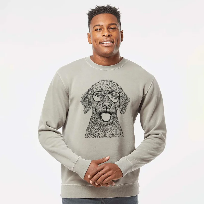 Aviator Reina the Spanish Water Dog - Unisex Pigment Dyed Crew Sweatshirt Hoodie with Turtle Neck Cozy Winter