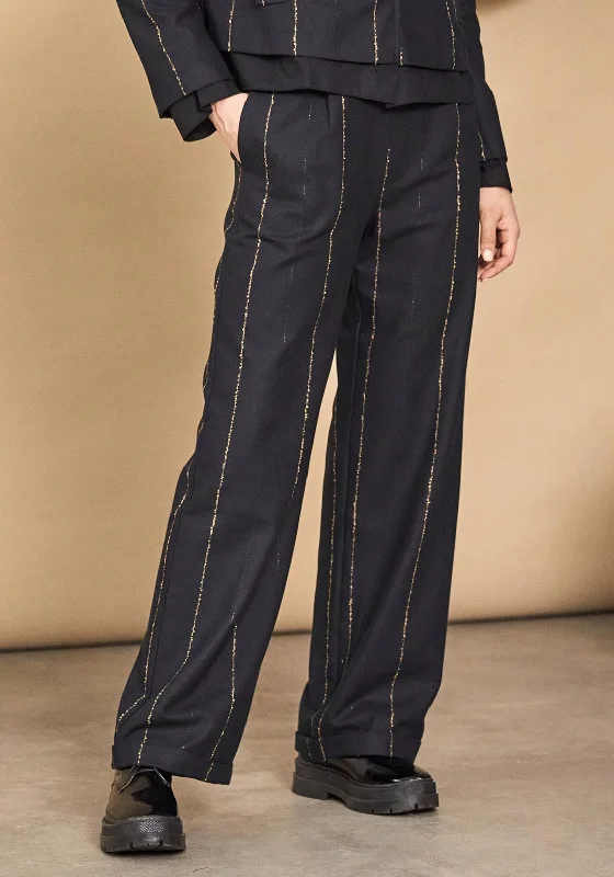 Naya Subtle Shimmer Stripe Wide Trousers, Dark Grey Trousers Corduroy Warm