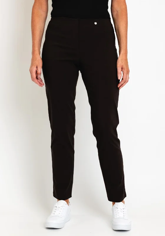 Robell Bella Full Length Slim Fit Trousers, Deep Brown Trousers Travel Practical