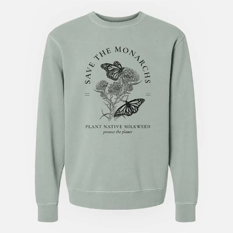 Save the Monarchs - Plant Native Milkweed - Unisex Pigment Dyed Crew Sweatshirt Hoodie with Fur Luxurious Winter