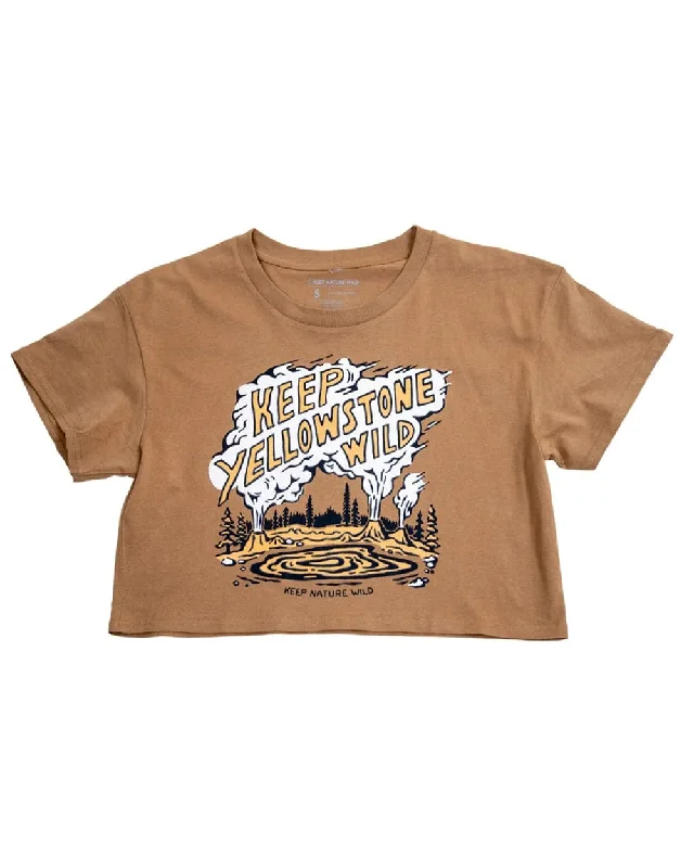 Keep Yellowstone Wild Women's Crop Top | Camel Summer Crop Top Casual Short Sleeve