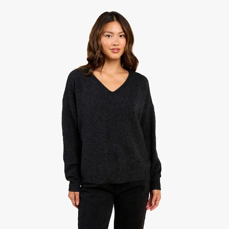 Cozy Knit V-Neck Sweater | Black Notch Collar Peter Pan Collar Cowl Neck