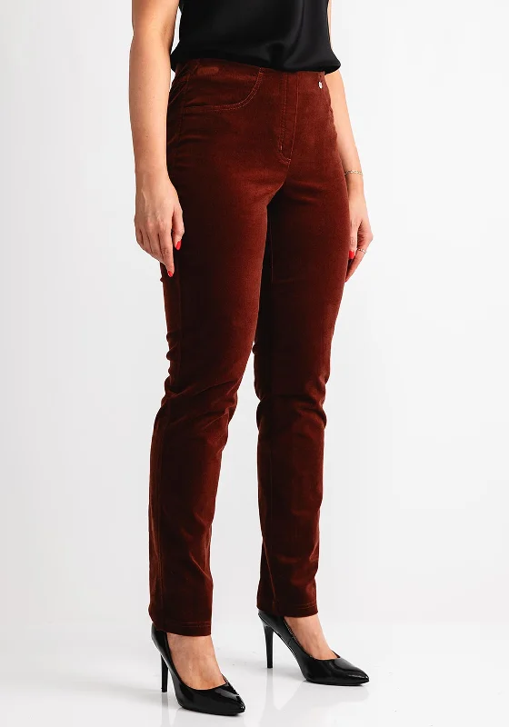 Robell Bella Cord Stretch Slim Leg Trousers, Rust Brown Trousers Exclusive Limited