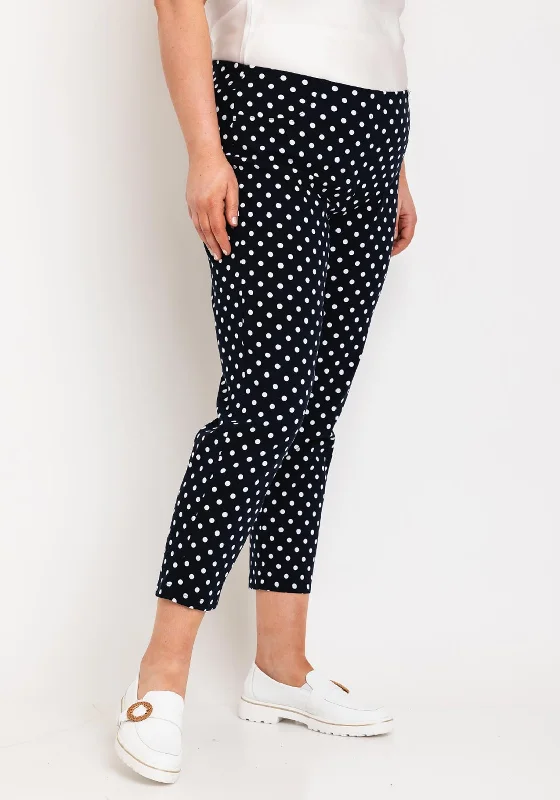 Robell Bella 09 Polka Dot Slim Cropped Trousers, Navy Trousers Yoga Stretchy