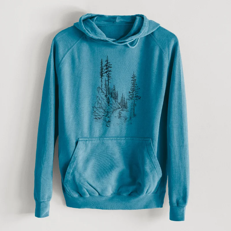 Into the Woods - Hiking  - Mid-Weight Unisex Vintage 100% Cotton Hoodie Hoodie with Hem Fringe Bohemian Relaxed