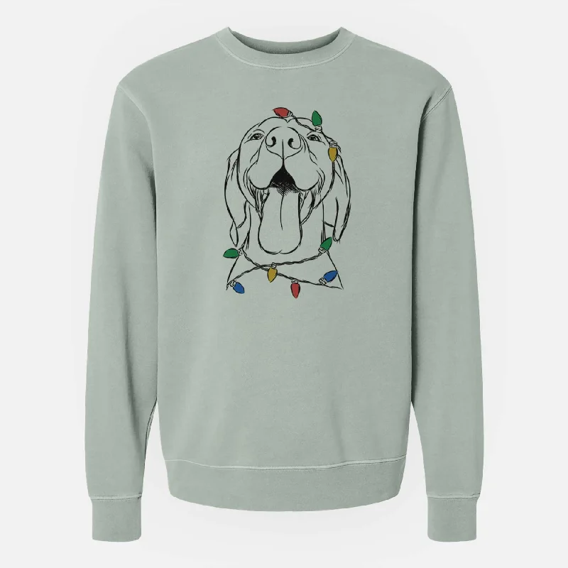 Christmas Lights Rhys the Vizsla - Unisex Pigment Dyed Crew Sweatshirt Cotton Hoodie Fleece Lining Warmth