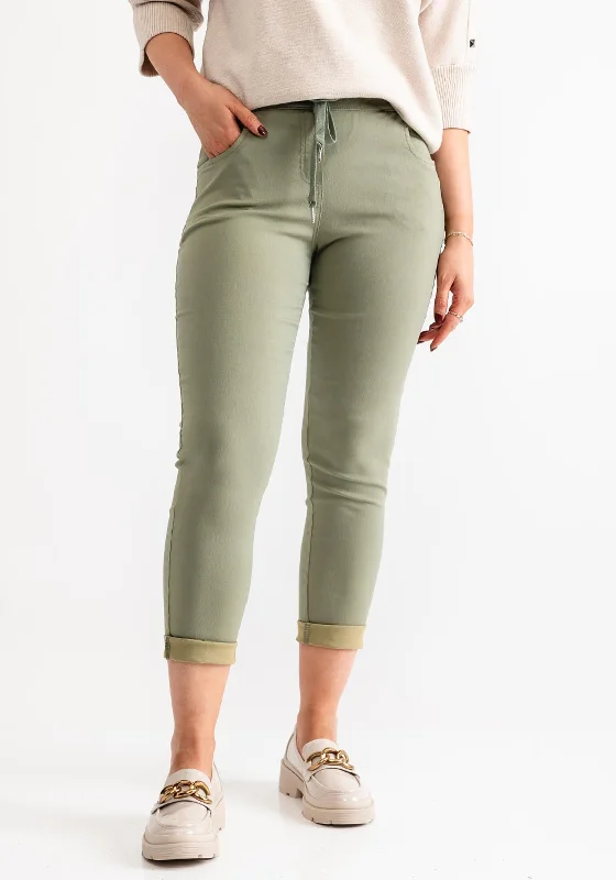 d.e.c.k by Decollage Skinny Trousers, Khaki Green Trousers Mesh Breathable