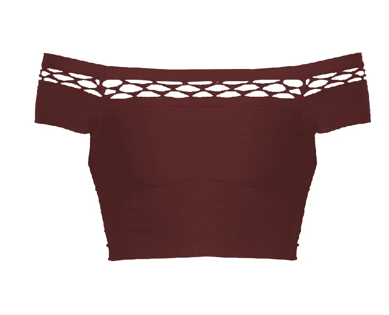 Phat Buddha The EL Burgundy Crop Top XS/S Notch Collar Peter Pan Collar Cowl Neck