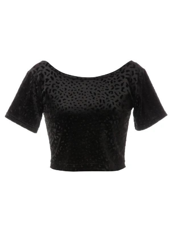 Label Velvet Low Back Crop Top Mesh Fabric Canvas Fabric Denim Fabric
