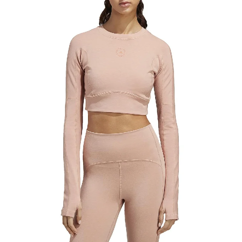 Adidas Stella McCartney Womens Open Back Athlete Crop Top Lace Blend Ribbed Blend Corduroy Blend