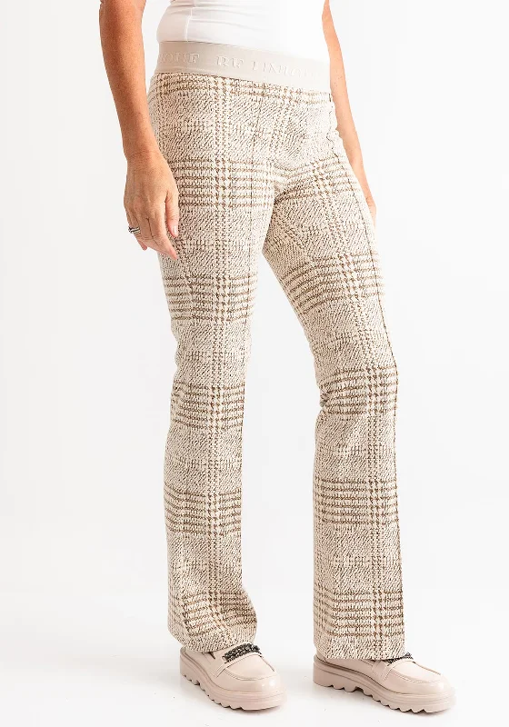Robell Joella Check Print Trousers, Beige Trousers Palazzo Wide Leg