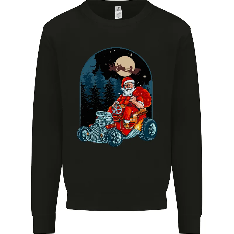 Hot Rod Santa Clause Hotrod Christmas Mens Sweatshirt Jumper Hoodie with Applique Textured Unique