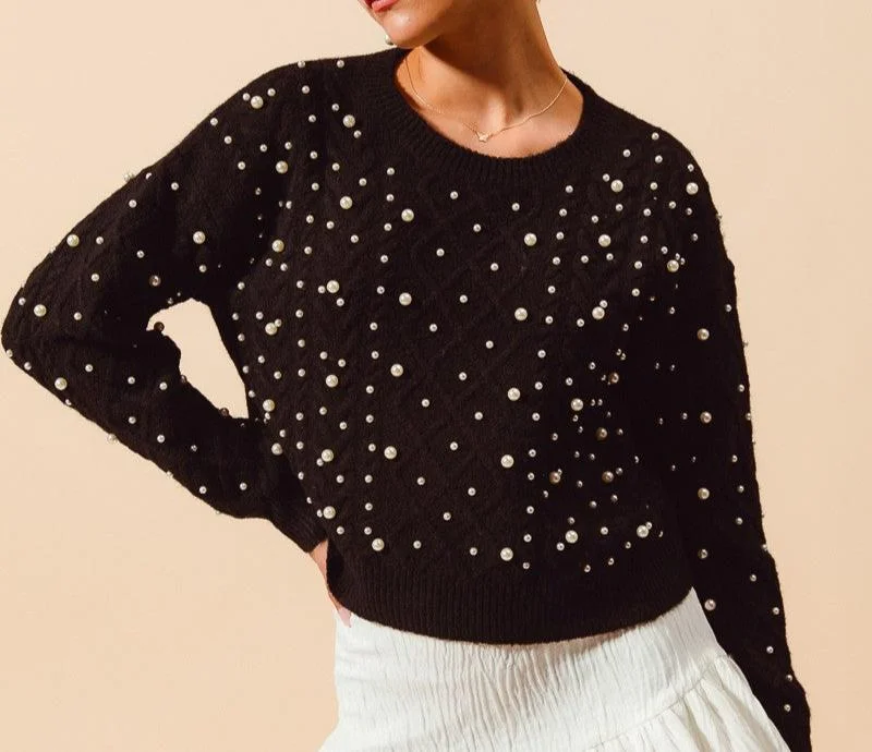 Pearl embellished cable knit sweater Bright Pastel Dark
