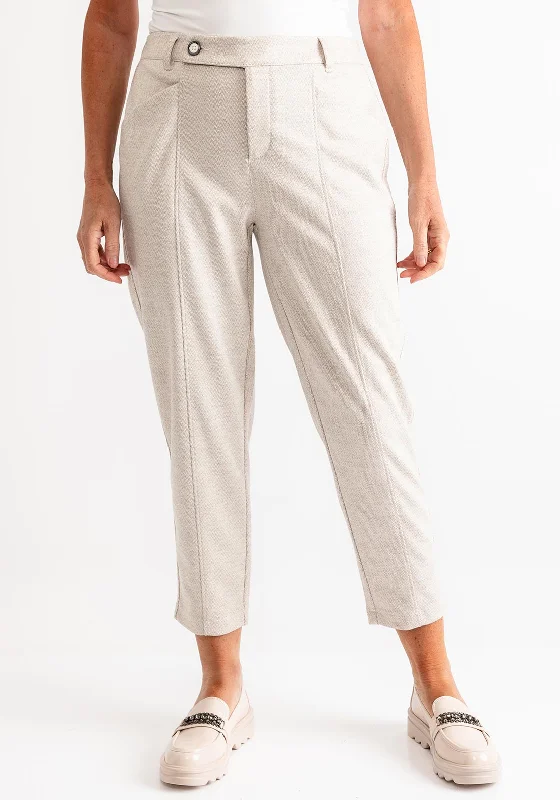 Street One Herringbone Tapered Trousers, Beige Trousers Cargo Utility