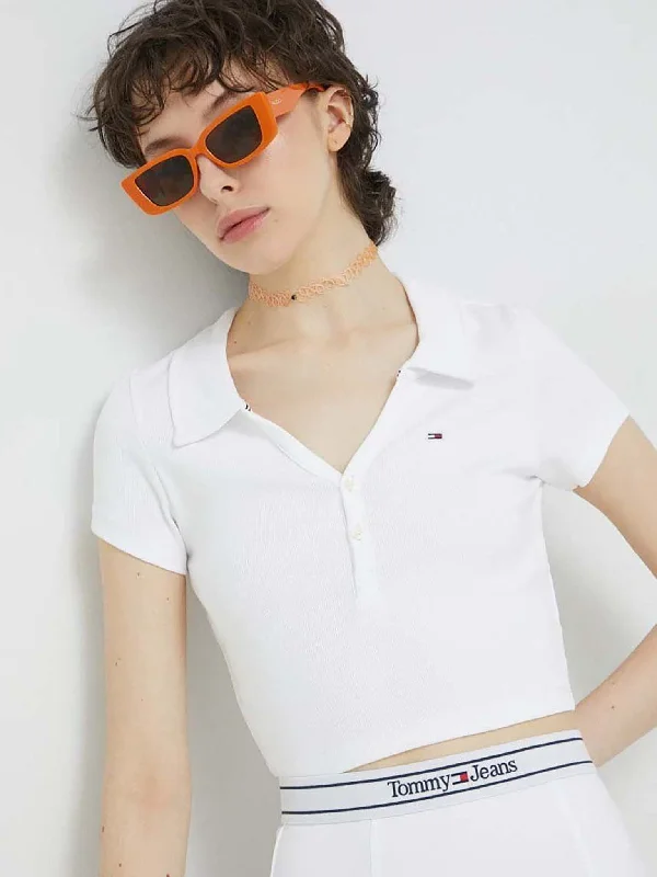 Γυναικεία polo μπλούζα crop top TJW ESSENTIAL V-NECK POLO DW0DW15322YBR | DW0DW15322YBR Polka Dot Checkered Tartan