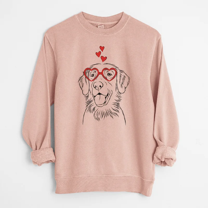 Valentine Raisin the Flat Coated Retriever - Unisex Pigment Dyed Crew Sweatshirt Hoodie with Rolled Sleeves Casual Relaxed