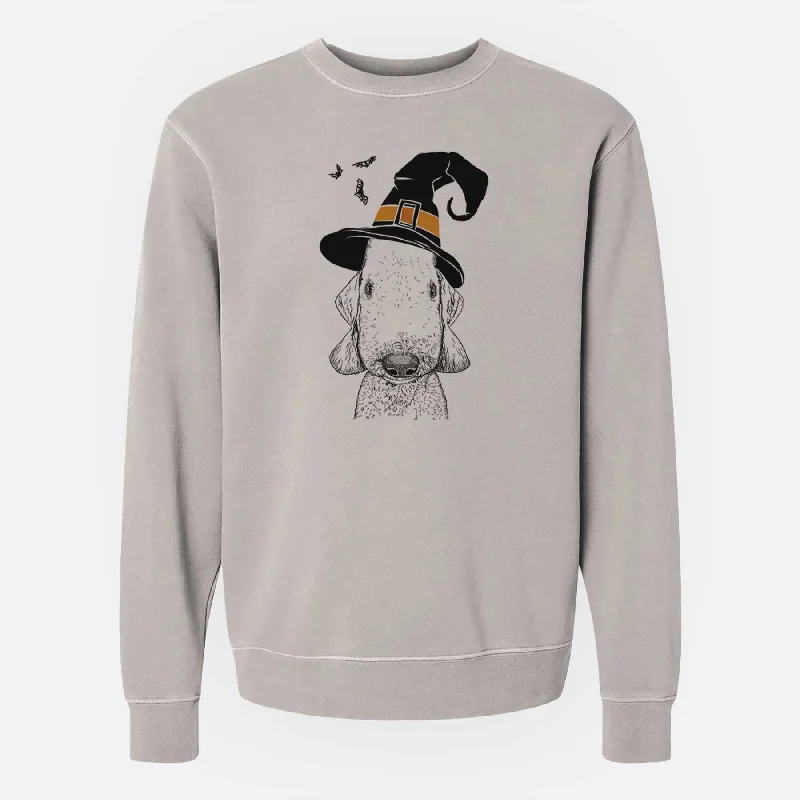Witch Remington the Bedlington Terrier - Unisex Pigment Dyed Crew Sweatshirt Hoodie with Monochrome Minimalist Simple