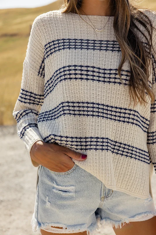 Between the Lines Striped Sweater Open Front Closed Front Wrap Front