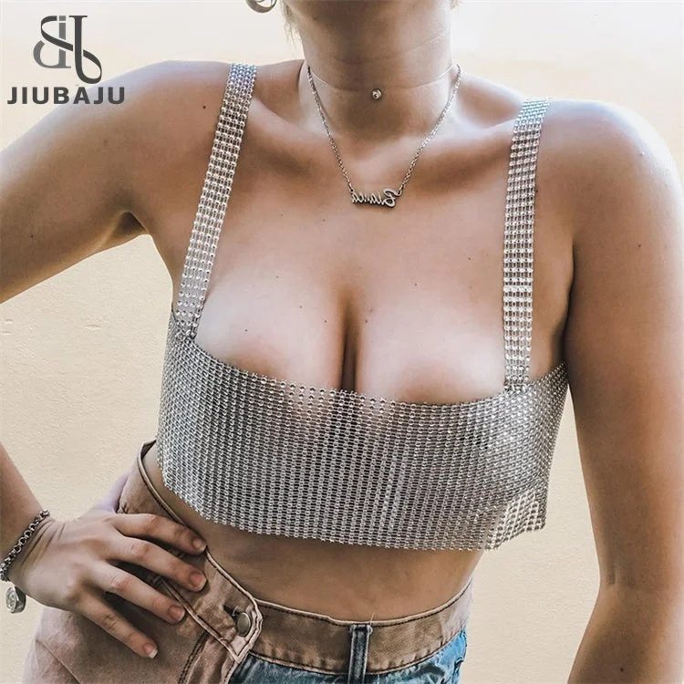 Summer Sexy Tank Top Women Shiny Diamond Glitter Sequins Camisole Bustier Sexy Clubwear Crop Tops Terry Blend Velvet Blend Canvas Blend