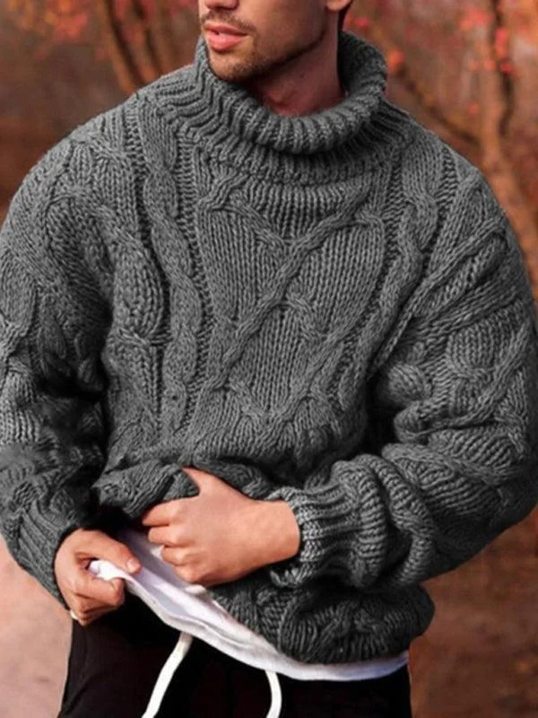 Warm Twist Thick Men Turtleneck Sweater Layered Multi-layer Single Layer