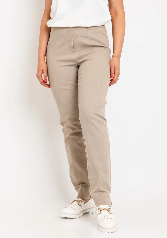 Robell Marie Stretch Full Length Slim Leg Trousers, Beige Trousers luxurious premium