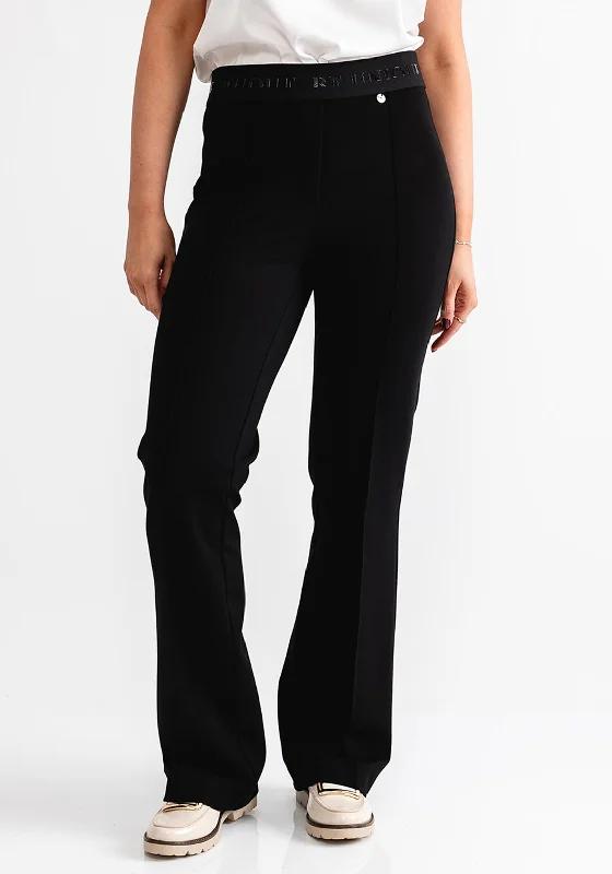 Robell Joella Logo Waist Straight Leg Trousers, Black Trousers Party Sparkling