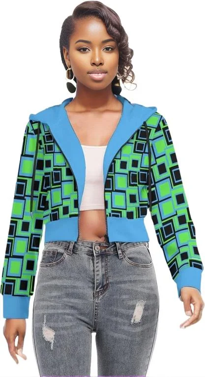 Funky² Womens Crop Top Hoodie With Zipper Closure Hooded Caped Shawl Collar