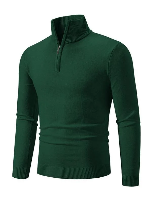 Zipper Turtleneck Men Pullover Sweater Satin Blend Silk Blend Wool Blend