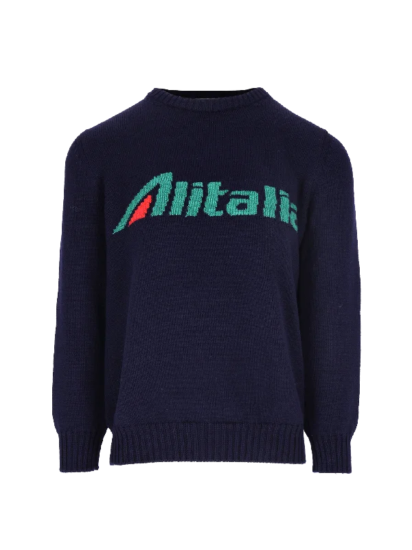 logo knit sweater Lace Blend Ribbed Blend Corduroy Blend