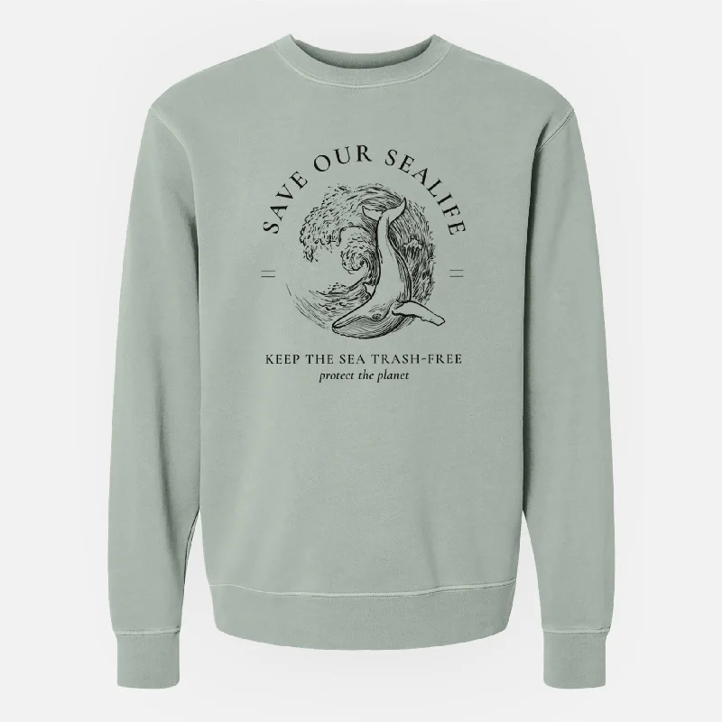 Save our Sealife - Keep the Sea Trash-Free - Unisex Pigment Dyed Crew Sweatshirt Hoodie with Drawcord Adjustable Secure